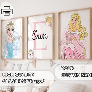 3 stampe di principesse personalizzate disegnate a mano - Principesse delle fiabe più amate, regalo per bambine, idea regalo per neonati, baby shower, decorazioni per feste per bambine