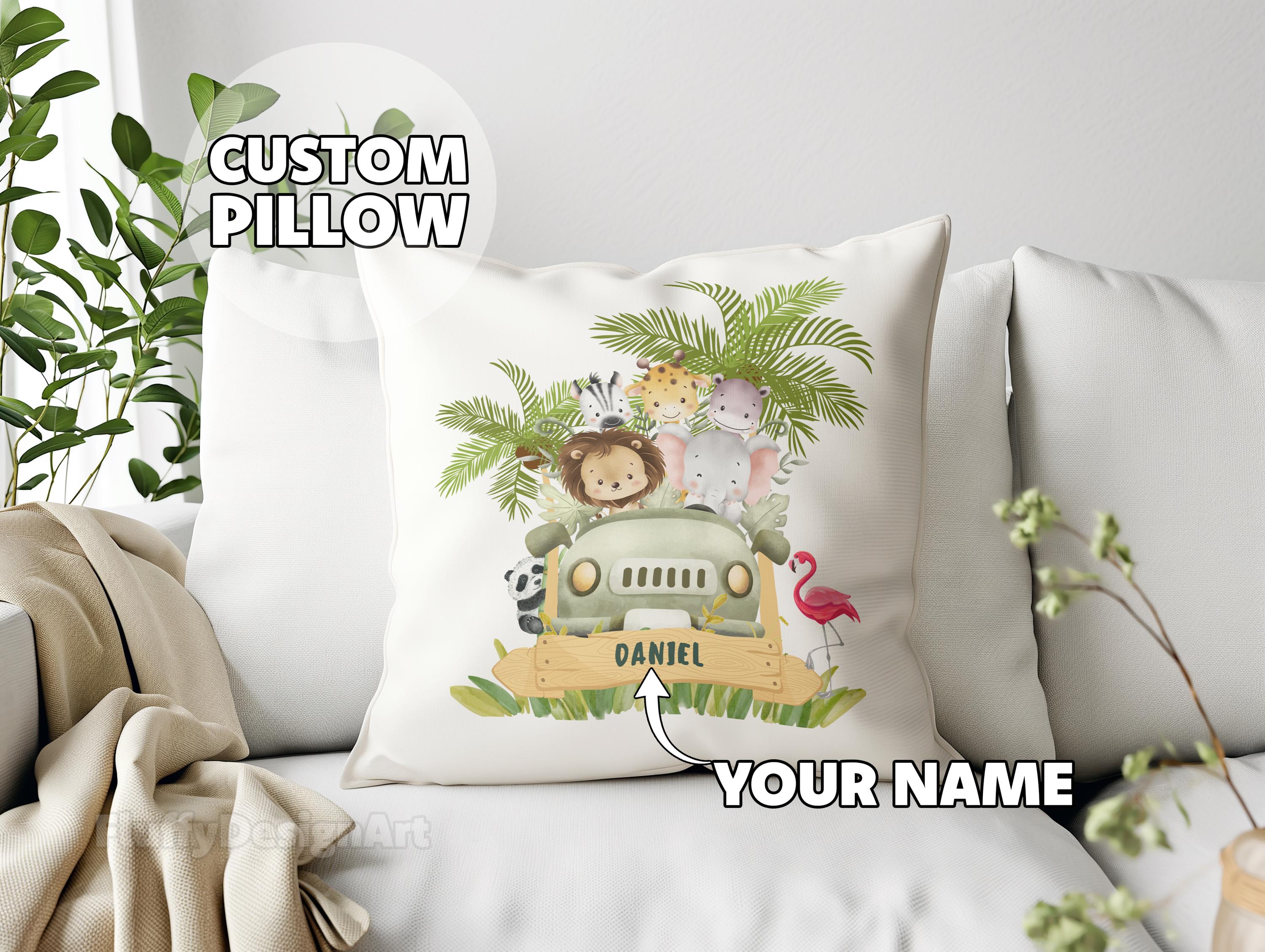 Personalized Safari Pillow Custom Safari Animal Pillow, Gift for