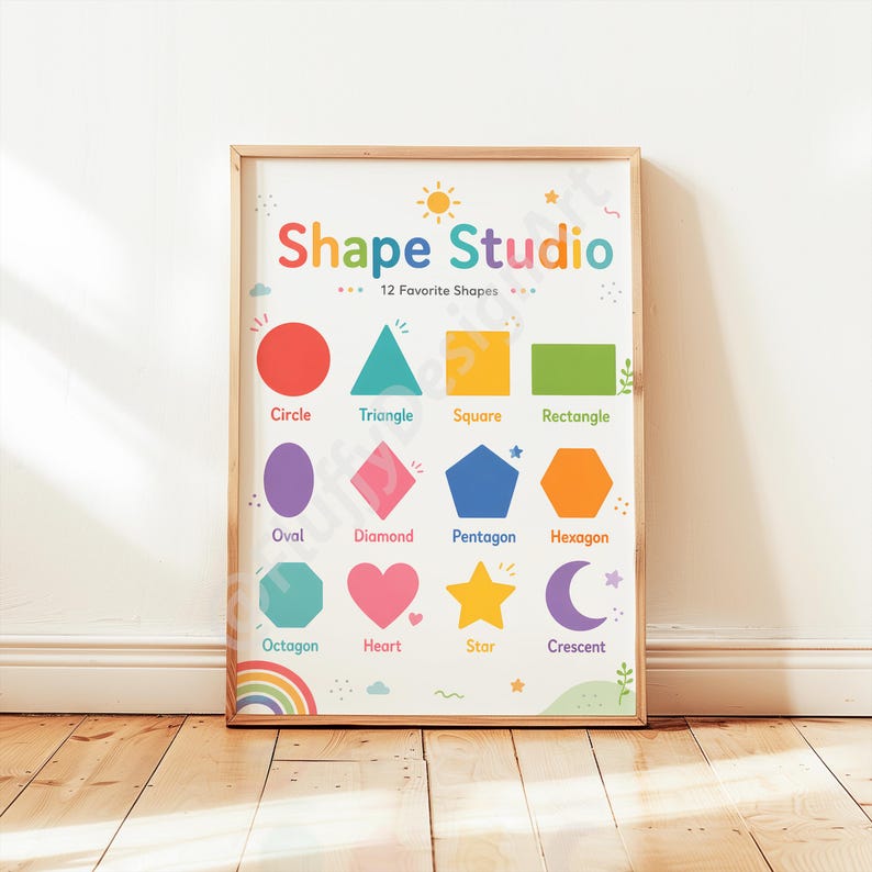 Rainbow Educational Posters Set of 6, ABC Numbers Colors Shapes Days ...