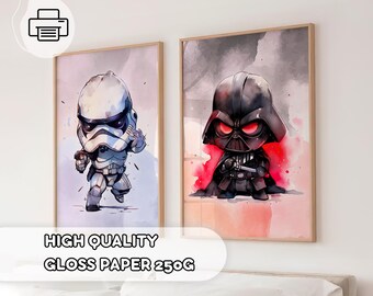 2 Watercolor Star Wars Affirmation Prints - Star Wars Wall Art, Prints for Kids, Boys Decor, Birthday Gift Idea, Toddler Room, Darth Vader