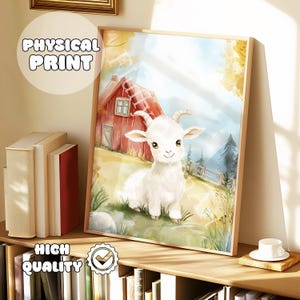 Nursery Farm Animals Prints, Baby Goat Poster, Cartoon Drawing Animals Print, Playroom Decor, Barn Yard Animal, Baby Shower, Farm Themed