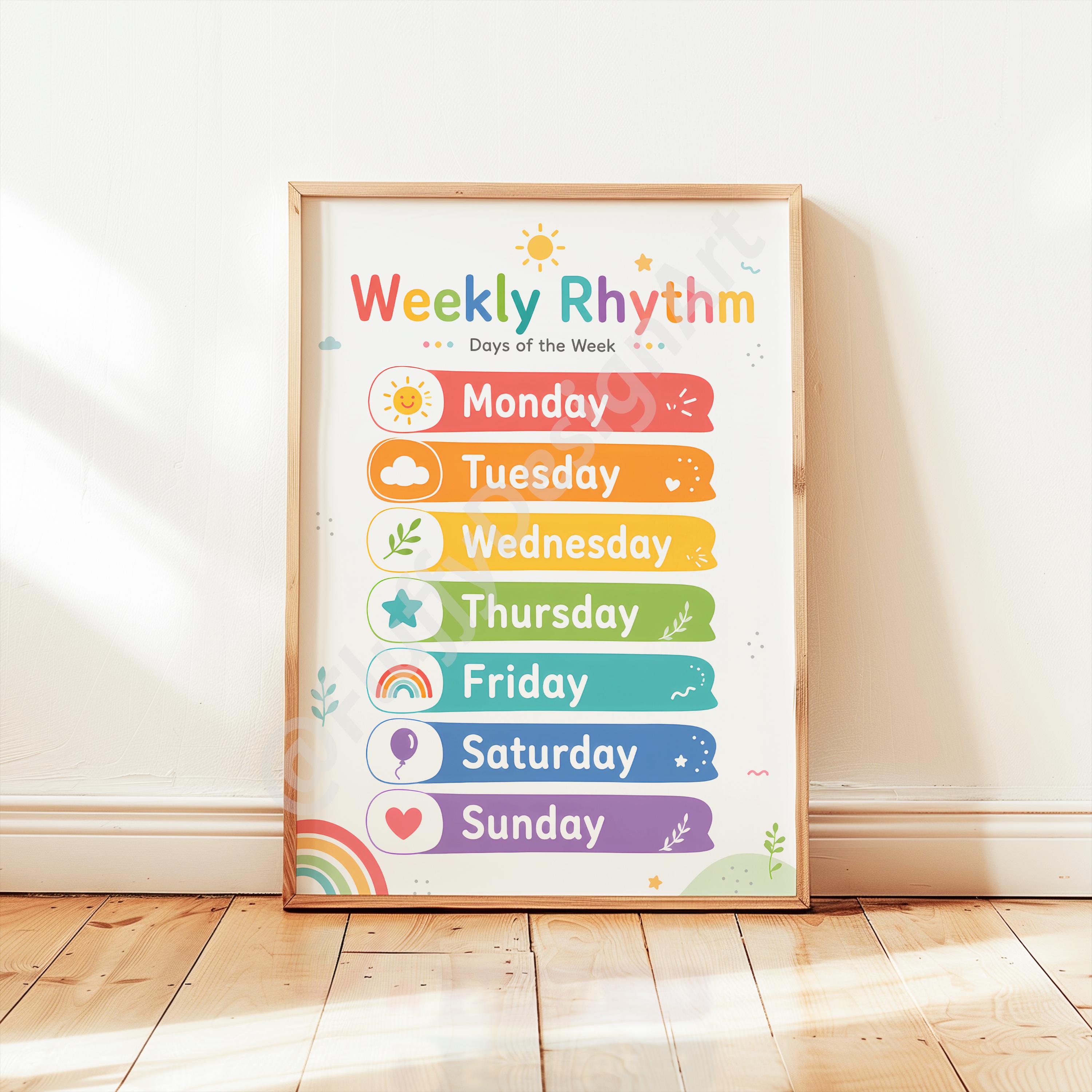 Rainbow Educational Posters Set of 6, ABC Numbers Colors Shapes Days ...