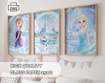 Ensemble de 3 affiches La Reine des Neiges – Princesse Elsa, Anna et Olaf – Décoration murale pour chambre de fille, chambre d'enfant, chambre de bébé féérique, salle de jeux, thème château de La Reine des Neiges