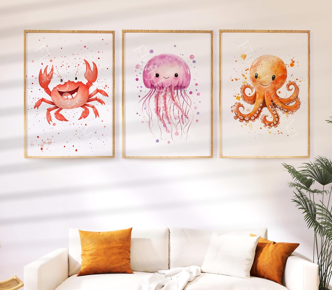 Set of 3 Under the Sea Animals - Ocean Nursery Wall Art, Prints for ...