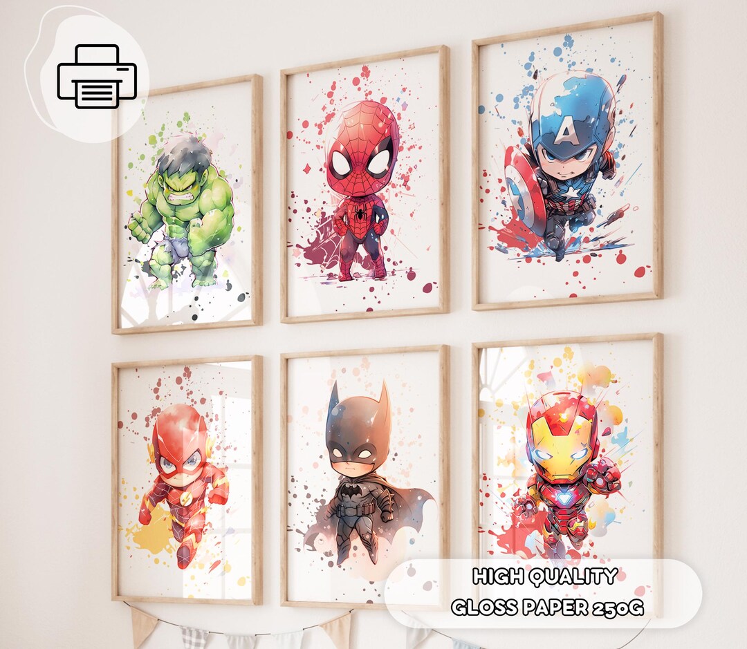 6 Splash Baby Superheroes Prints - Watercolor Superhero Prints, Boys ...