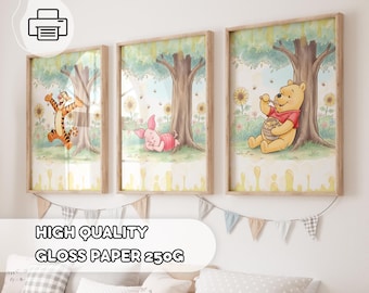 Hand-Drawing Winnie the Pooh Meadow Posters - Prints for Kids, Hand-Drawing Winnie the pooh Piglet, Nursery Wall Art, Playroom, Baby Shower
