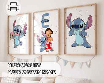 3 Personalized Stitch Posters - Hand-Drawing Stitch Wall Art, Your Name, Custom Name Gift for Kids, Toddler Room, Baby Shower, Lilo & Stitch