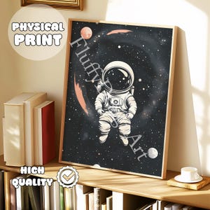 Cartel del cosmos del astronauta espacial de dibujos animados - decoración de la habitación espacial, impresión del espacio exterior, decoración de la habitación de los niños, decoración de la sala de juegos, habitación de los niños, impresión física