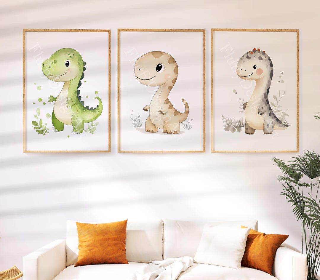 3 Nursery Dinosaur Posters - Dino Wall Art, Baby Dinosaur Decor, Prints ...