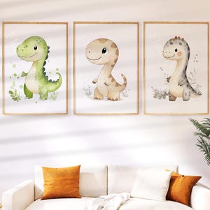 3 Nursery Dinosaur Posters - Dino Wall Art, Baby Dinosaur Decor, Prints ...