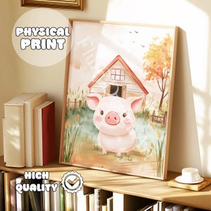 Nursery Farm Animals Prints, Baby Pig Poster, Cartoon Drawing Animals Print, Playroom Decor, Barn Yard Animal, Baby Shower, Farm Themed