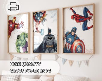 3 Modern Avengers Poster Set - Inspired Superheroes Prints, Kids Wall Art Decor, Gift for Boys, Playroom Decoration, Birthday Party Print