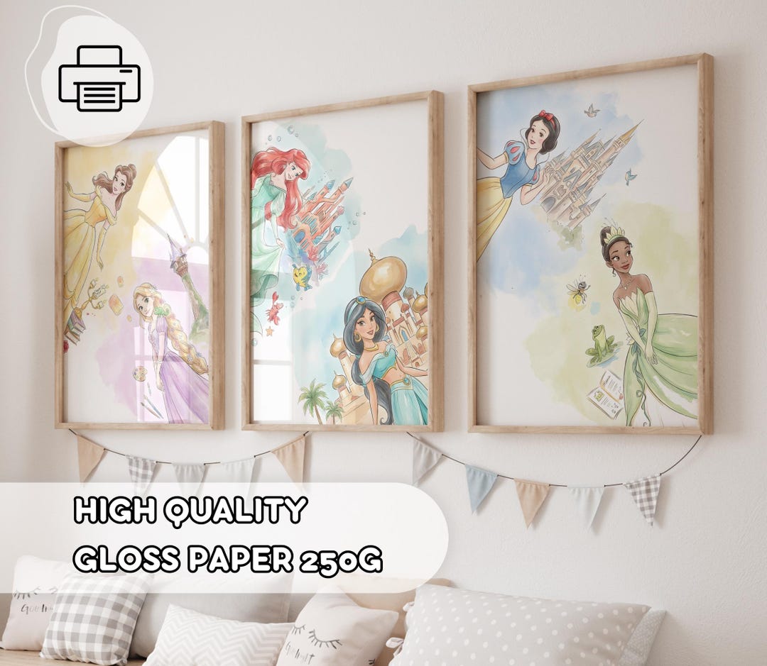 3 Hand-drawing Princesses Prints, Princess Wall Art, Girls Room Decor ...