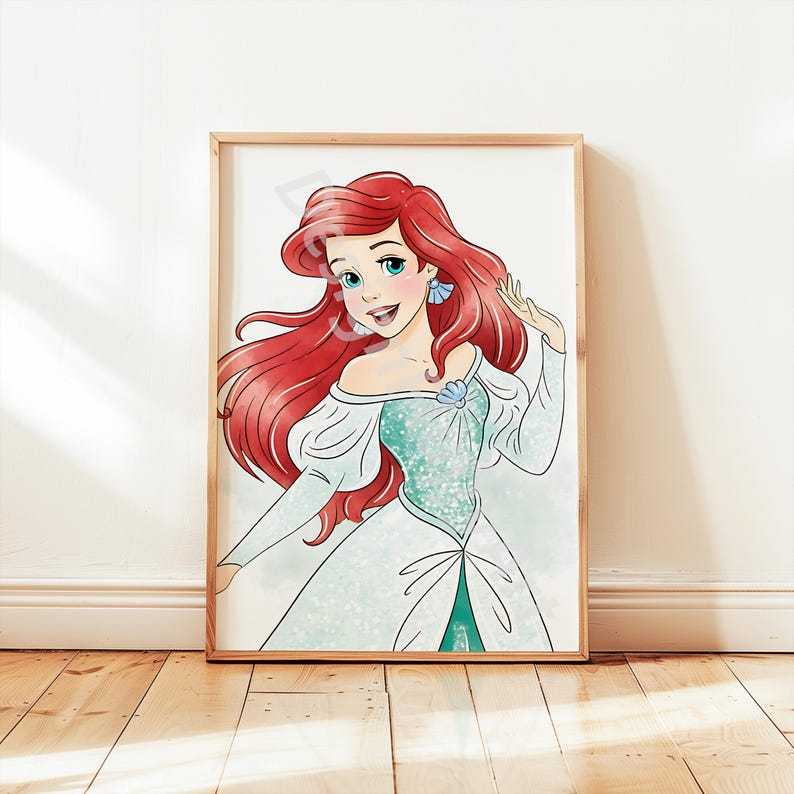 3 Hand-Drawing Princesses Prints, Princess Wall Art, Girls Room Decor, Fairytale Princess Poster Set, Girls Party Decor, Ariel Elsa Print image 4