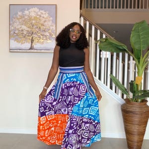 African Print High Waisted Skirt: Handmade Cotton Patchwork Maxi
