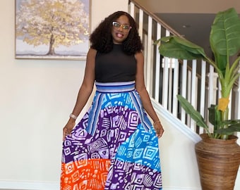 Unique African Print Handmade Patchwork High Waist Asymmetric