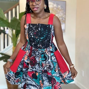 Handmade Ankara Short Dress: Aso Oke Sleeves, Lace Detail