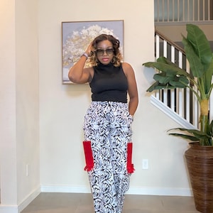 Pantalones anchos de patchwork africano con Aso Oke