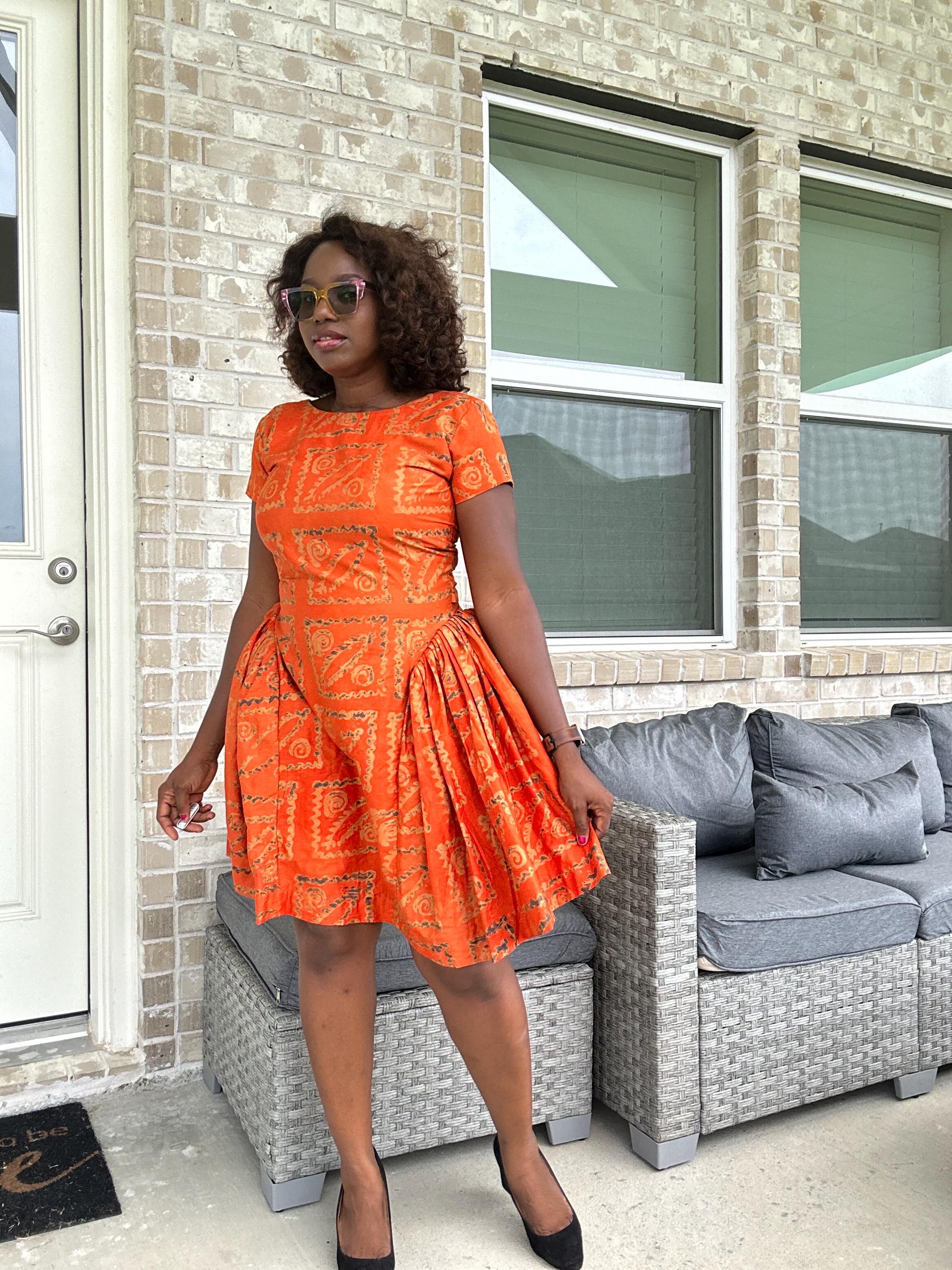 women orange dress A-line Modest Formal Long Evening Prom Dresses fg4780 formalgowns For sizing Antonia Orange Printed Short Dress