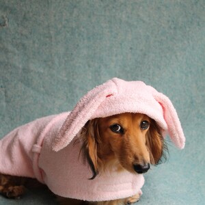 Light Pink Dog Bunny Robe: Hooded Cotton Towel Pet Costume