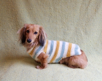 Hand Knitted Dachshund Jumper: Striped 100% Wool Dog Clothing