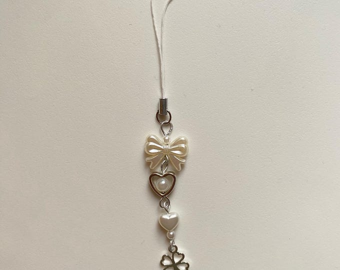 Handmade Pearl Bow Phone Charm • Keychain Accessory