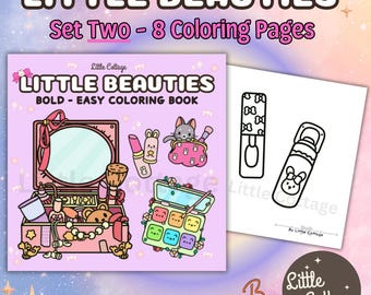 Little Beauties: Set 2 - Bold and Easy Coloring Pages | Fun and Relaxing Cosmetic Designs for All Ages | PDF File Instant Download