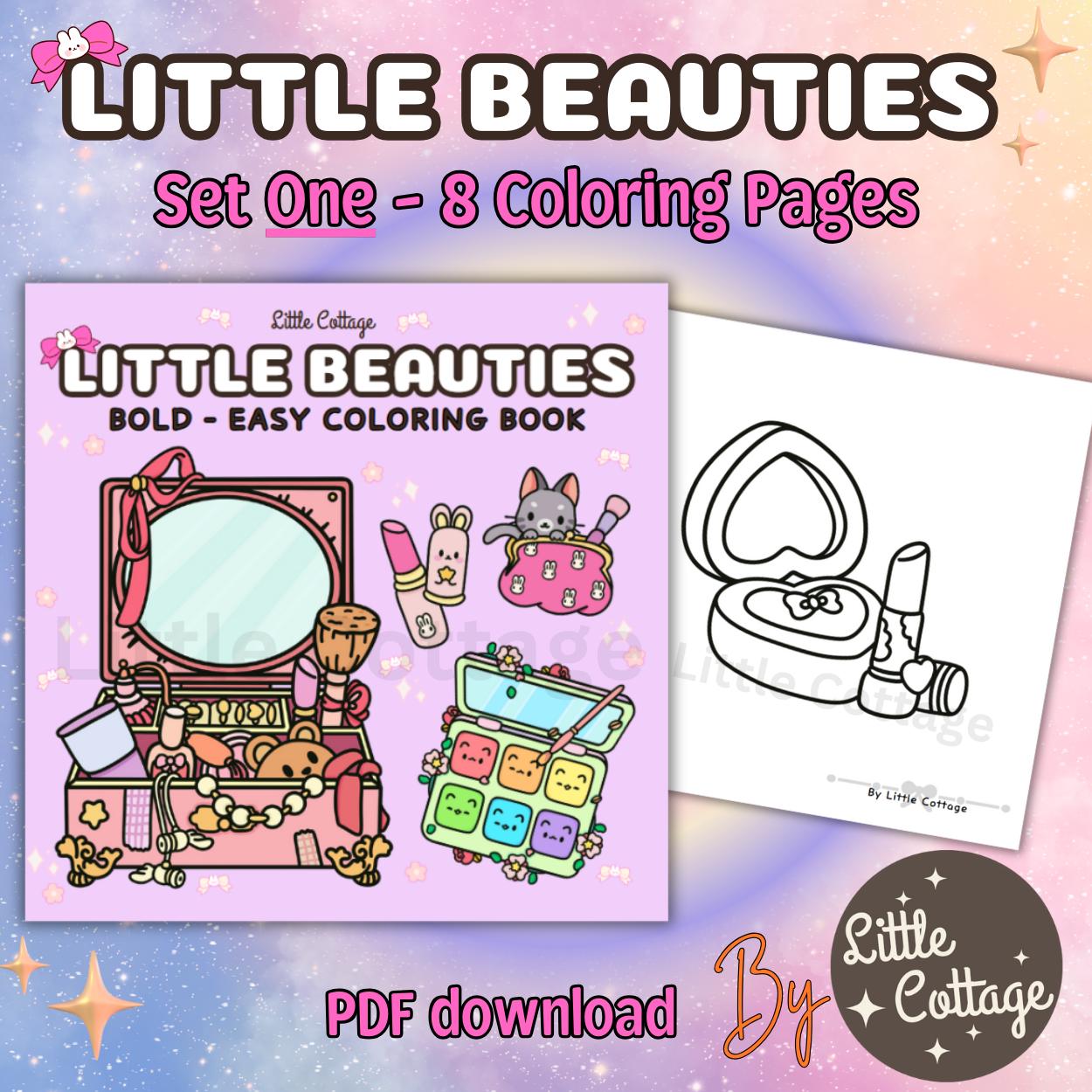 Little Beauties: Set 1 - Bold and Easy Coloring Pages | Fun and Relaxing Cosmetic Designs for All Ages | PDF File Instant Download