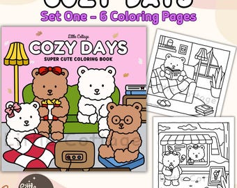 Cozy Days Coloring Book: Set 1 - Super Cute Teddy Characters in Comfy Relaxing Moments | PDF File Instant Download