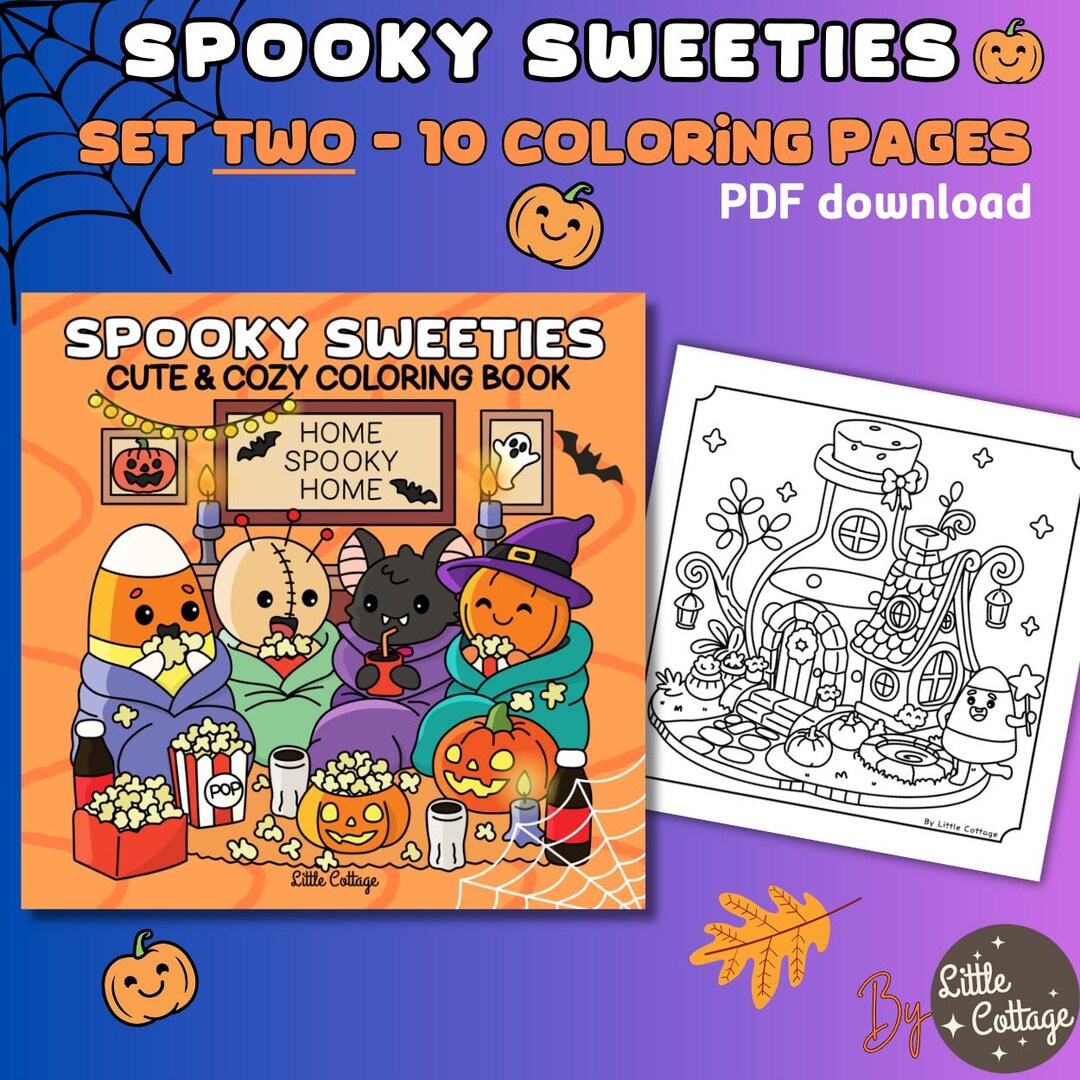 Spooky Sweeties: Set Two 10 Cute and Cozy Coloring Pages With Halloween ...