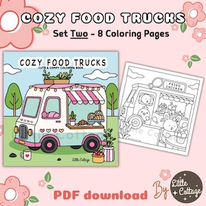 Cozy Food Trucks: Set 2 - Cute Coloring Book for Relaxation - 8 Coloring Pages | PDF File Instant Download