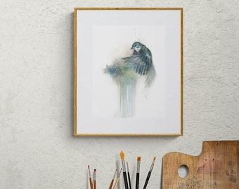 Earth Fairy, Vertical Fine Art Print Reproduction of a Bird Painting by Jen Singh