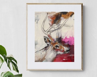 Vertical Fine Art Print, "Realization" | Deer Art | Wildlife Buck | Expressive Wildlife Painting