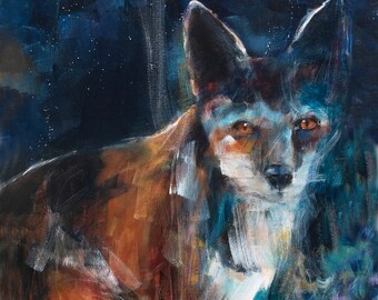 Fox Fine Art Print by Jen Singh, "This Visceral Moment" | Wildlife Art | Red Fox | Night Forest