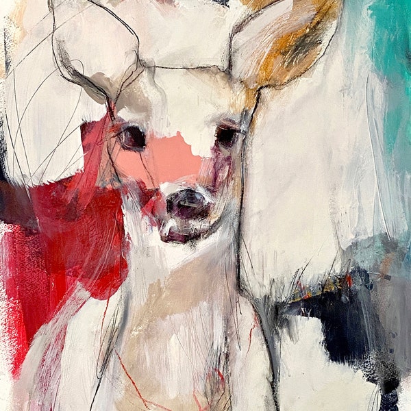 Deer Fine Art Print  by Jen Singh, You Are Worthy | Wildlife Wall Art | Abstract Deer | Painterly Art