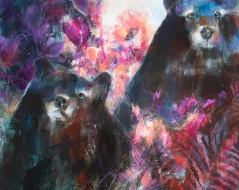 Square Fine Art Print of Black Bears Painting, "Remember who you are" by Jen Singh