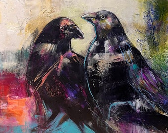 Black Crow Fine Art Print by Jen Singh "The Underlying Thread" | Illustration Wall Art | Blackbird Wall Decor | Bird Painting