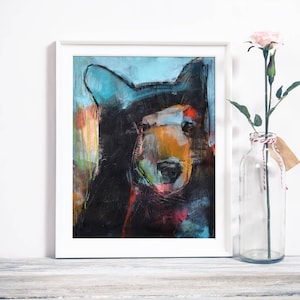 Fine Art Print Bear Painting by Jen Singh, Awareness of Clarity Wildlife Wall Decor Black Bear Colorful Animal Art immagine 1