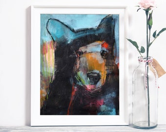 Fine Art Print Bear Painting by Jen Singh, Awareness of Clarity | Wildlife Wall Decor | Black Bear | Colorful Animal Art