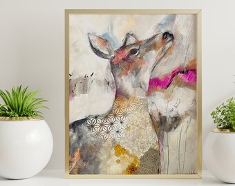 Fine Art Print Deer Painting by Jen Singh, Looking Inward | Wildlife Wall Art | Abstract Deer | Animal Spirit