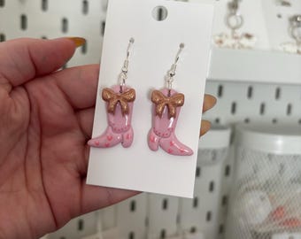 Cowgirl boot,dangle earrings - pink