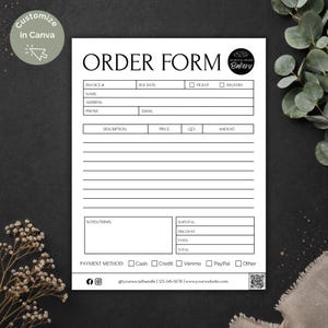 Minimalist Order Form Template: Editable, Drag and Drop (Digital Download)