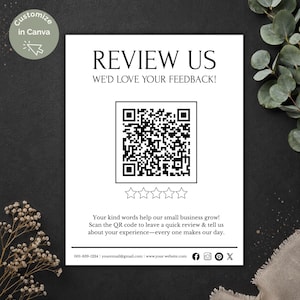 QR Code Google Review Sign: Drag & Drop Canva Template (Digital Download, 3 Sizes Included)