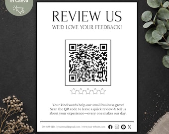 QR Code Google Review Sign: Drag & Drop Canva Template (Digital Download, 3 Sizes Included)
