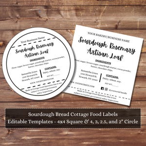 Etiqueta editable para alimentos caseros / Plantilla para paquete de panadería / Etiqueta imprimible para alimentos / Plantilla para etiqueta de ingredientes / Pegatinas para panadería casera