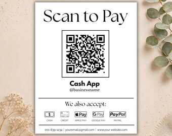 Vendor Payment Sign: Drag and Drop QR Code Template (Digital Download, Canva Edit)