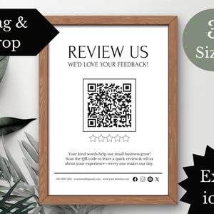 QR-code Google-recensiebord | QR-code slepen en neerzetten | 3 maten | Extra pictogrammen en afdrukbare sjablonen inbegrepen | Google-reviewkaart