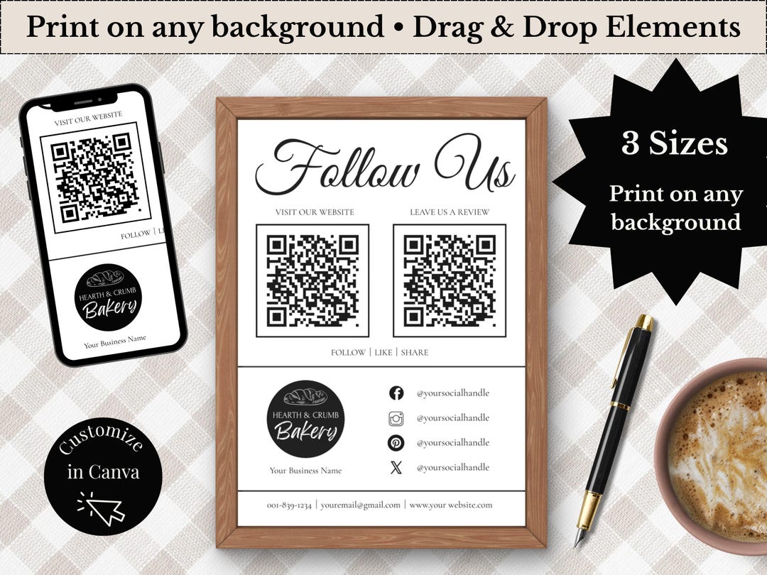 Retro Qr Code Vintage Social Media QR Code Sign Template: Drag & Drop Logo (canva ...