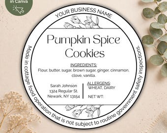 Boho Floral Cottage Food Label Template: Editable Circle Labels (Digital Download, 4 Sizes)