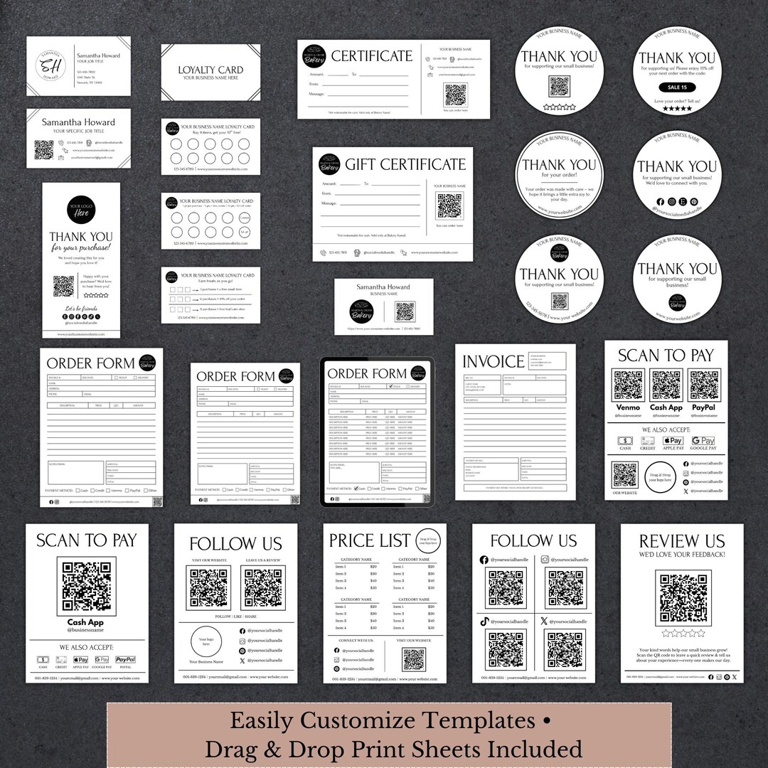 Editable Business Template Bundle: Minimalist Forms, Cards, Signs ...